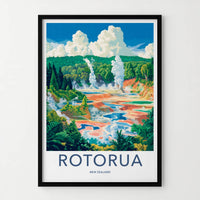 Rotorua Poster - New Zealand Travel Art - Colorful Geothermal Terraces Home Decor