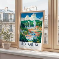 Rotorua Poster - New Zealand Travel Art - Colorful Geothermal Terraces Home Decor