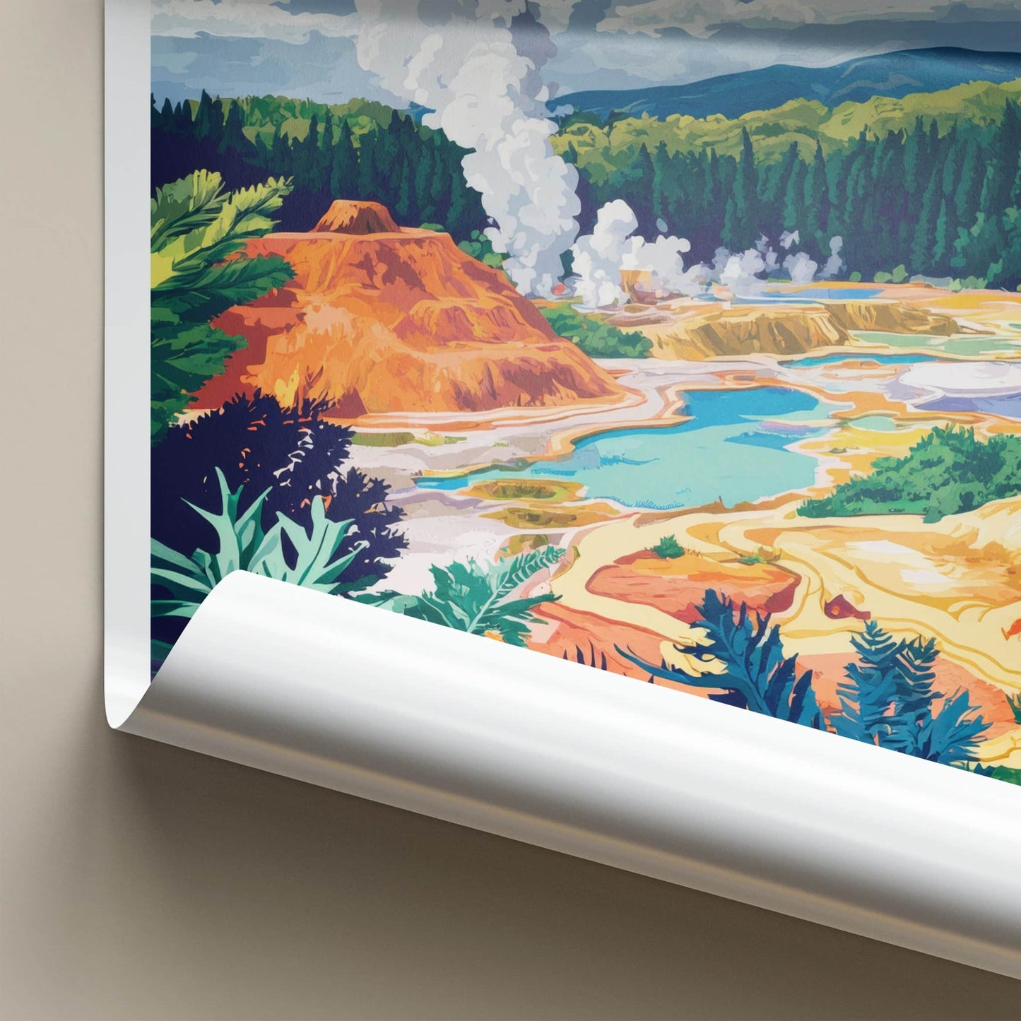Rotorua Poster - New Zealand Travel Art - Geothermal Steam Pools Home Decor