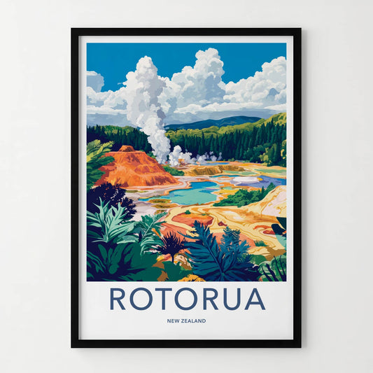 Rotorua Poster - New Zealand Travel Art - Geothermal Steam Pools Home Decor