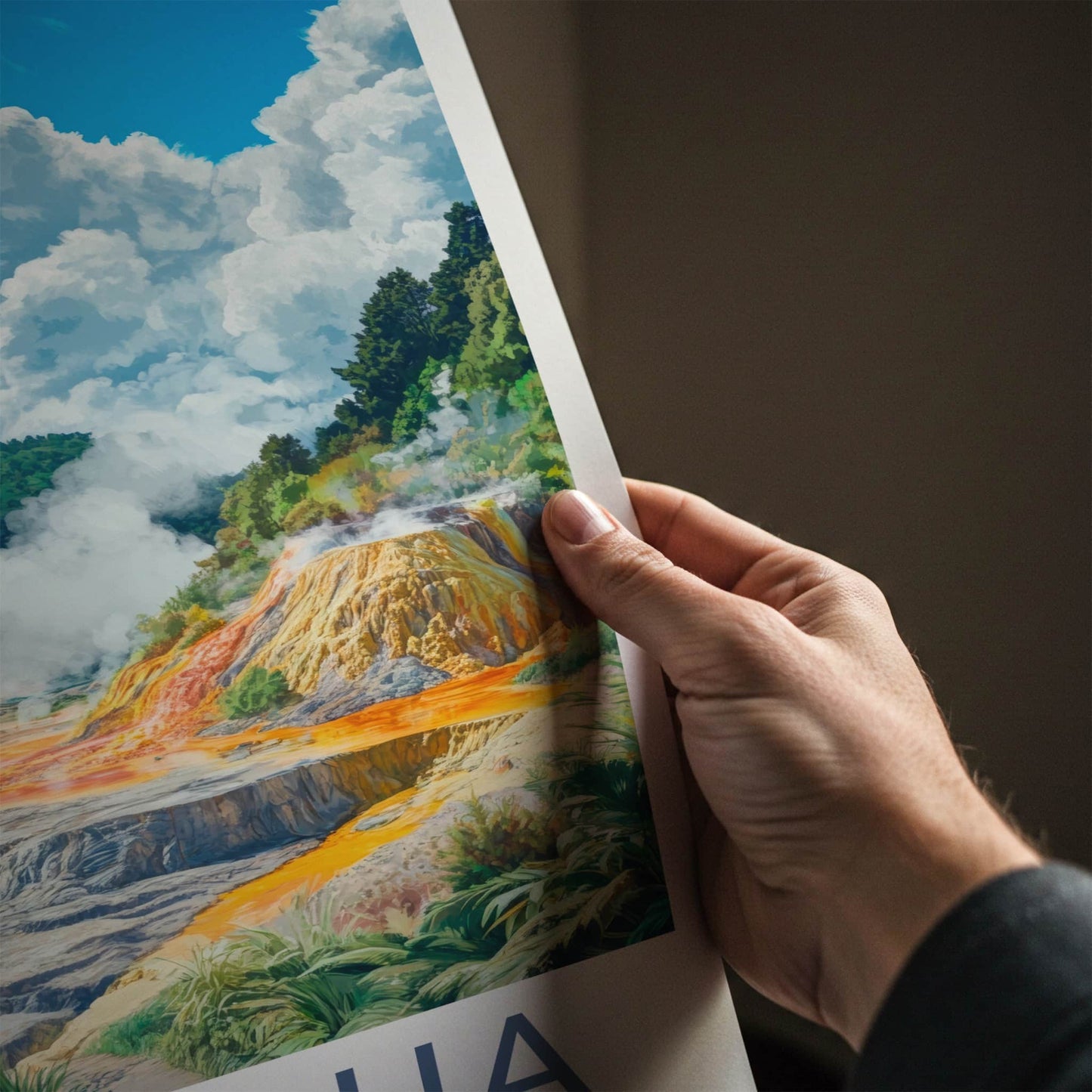 Rotorua Poster - New Zealand Travel Art - Vibrant Thermal Terraces Home Decor