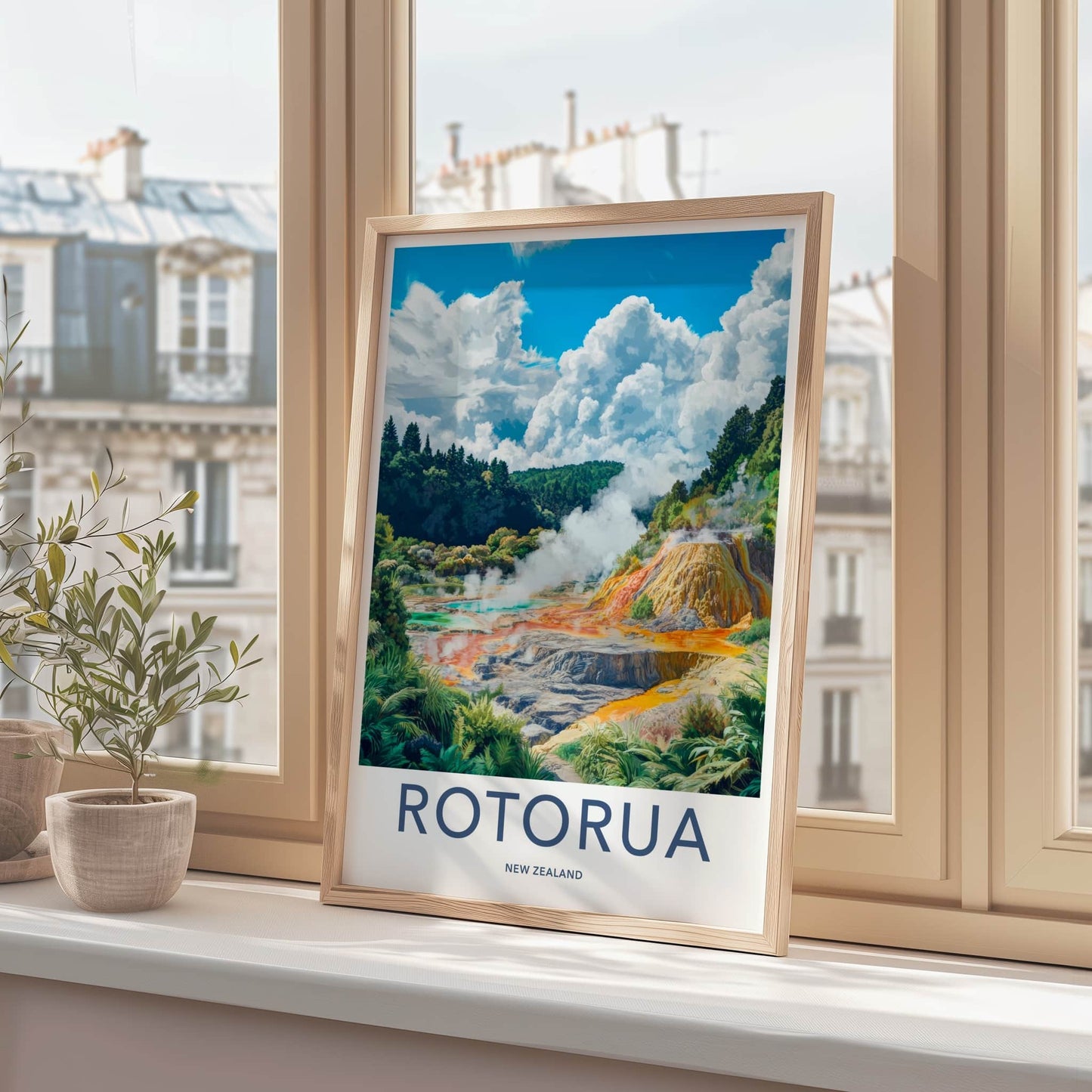 Rotorua Poster - New Zealand Travel Art - Vibrant Thermal Terraces Home Decor