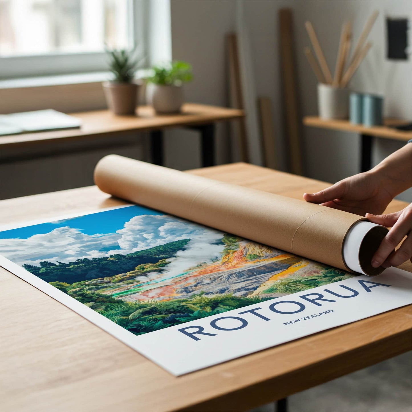 Rotorua Poster - New Zealand Travel Art - Vibrant Thermal Terraces Home Decor