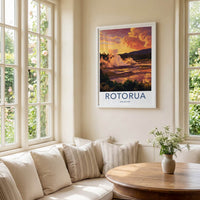 Rotorua Poster - New Zealand Wall Art - Steaming Geothermal Landscape Gift