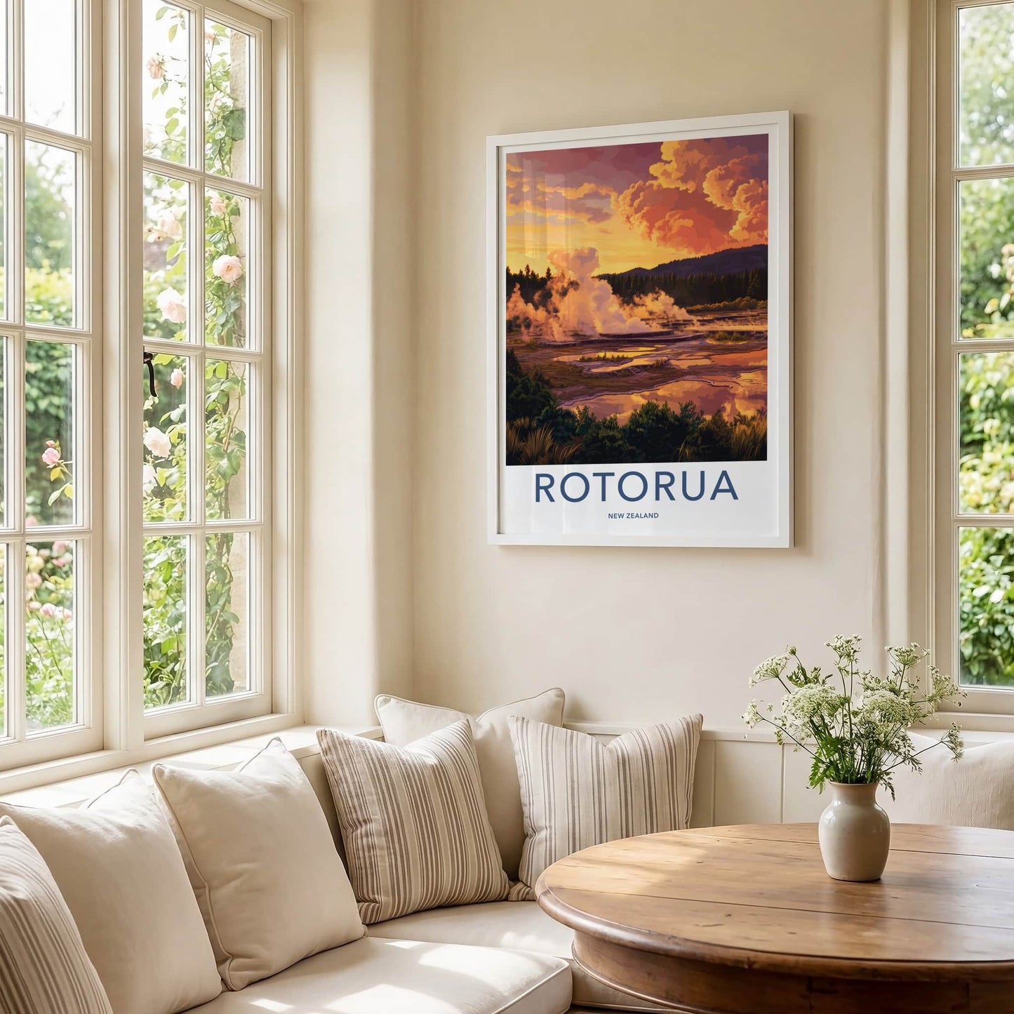 Rotorua Poster - New Zealand Wall Art - Steaming Geothermal Landscape Gift