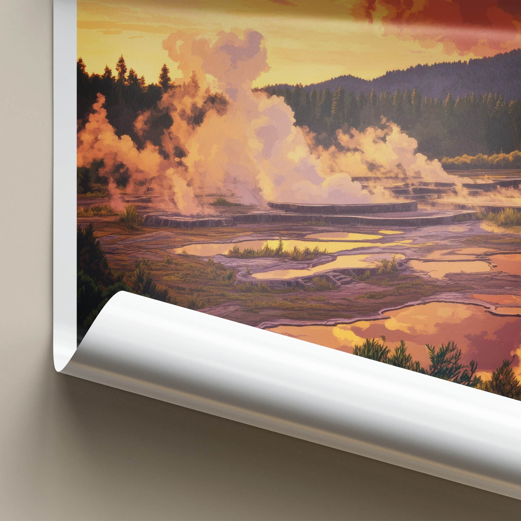 Rotorua Poster - New Zealand Wall Art - Steaming Geothermal Landscape Gift