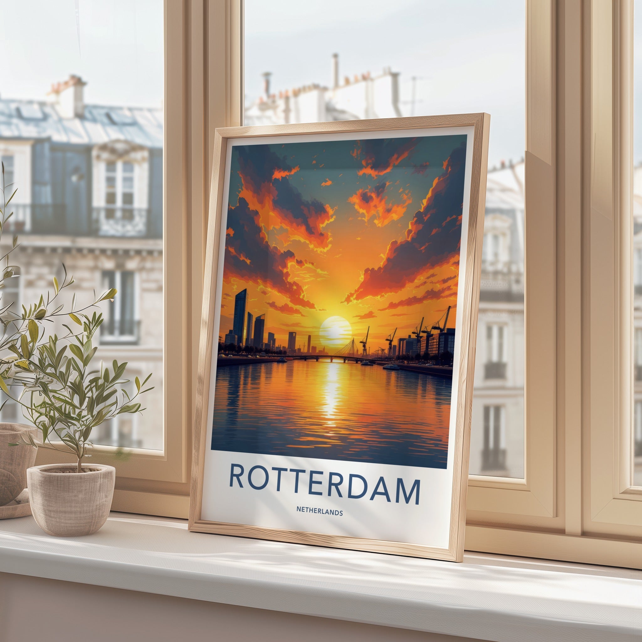 Rotterdam Poster - Netherlands Art Print - Vibrant Sunset Reflections Home Decor