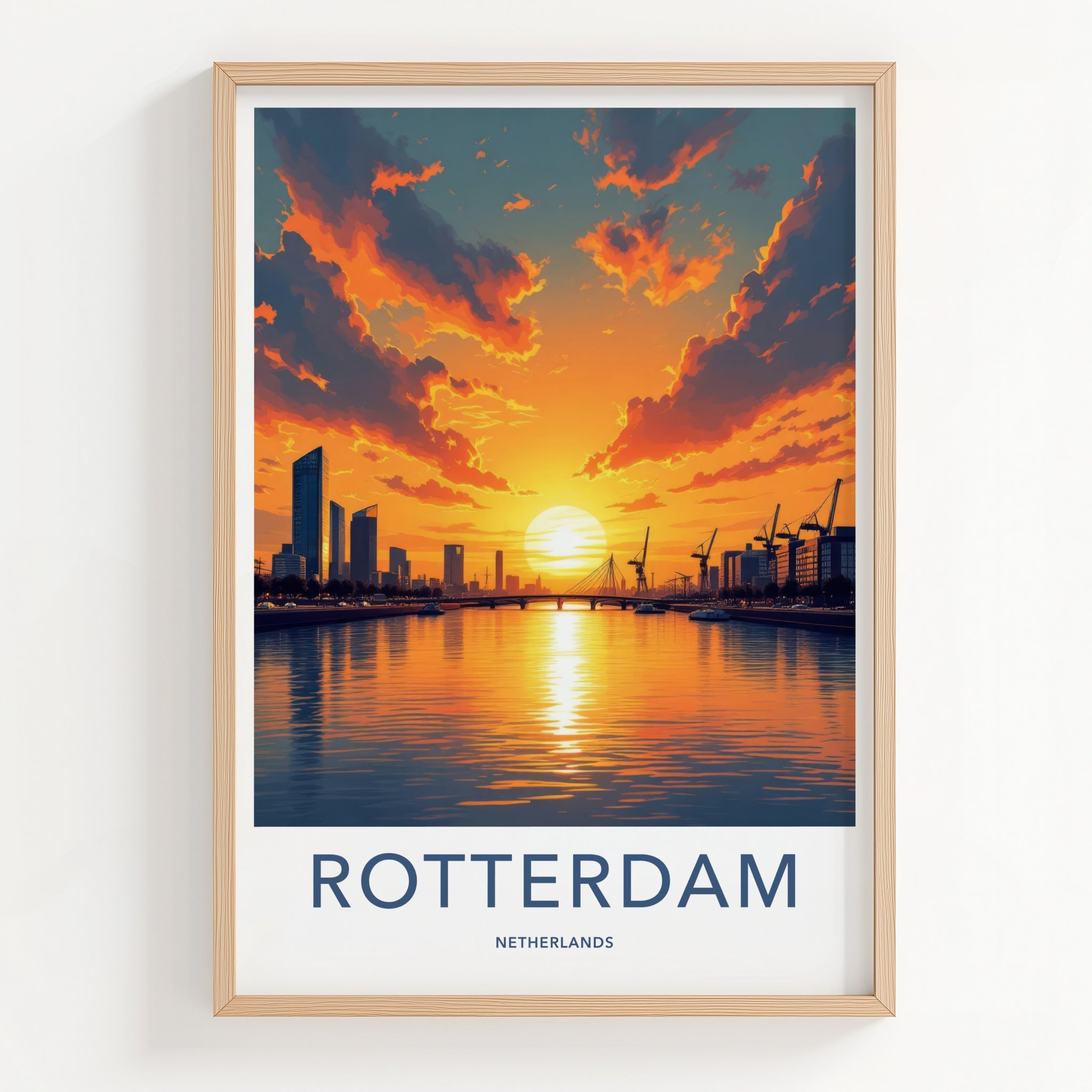 Rotterdam Poster - Netherlands Art Print - Vibrant Sunset Reflections Home Decor