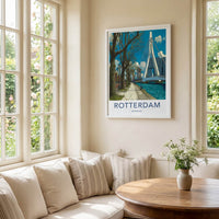 Rotterdam Poster - Netherlands Travel Art - Erasmus Bridge River Home Decor