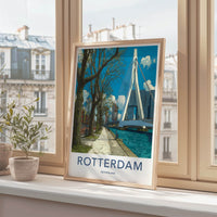 Rotterdam Poster - Netherlands Travel Art - Erasmus Bridge River Home Decor