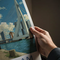 Rotterdam Poster - Netherlands Travel Art - Erasmus Bridge Waterside Home Decor