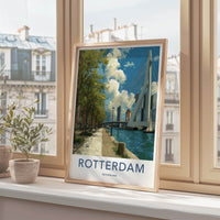 Rotterdam Poster - Netherlands Travel Art - Erasmus Bridge Waterside Home Decor