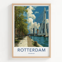 Rotterdam Poster - Netherlands Travel Art - Erasmus Bridge Waterside Home Decor