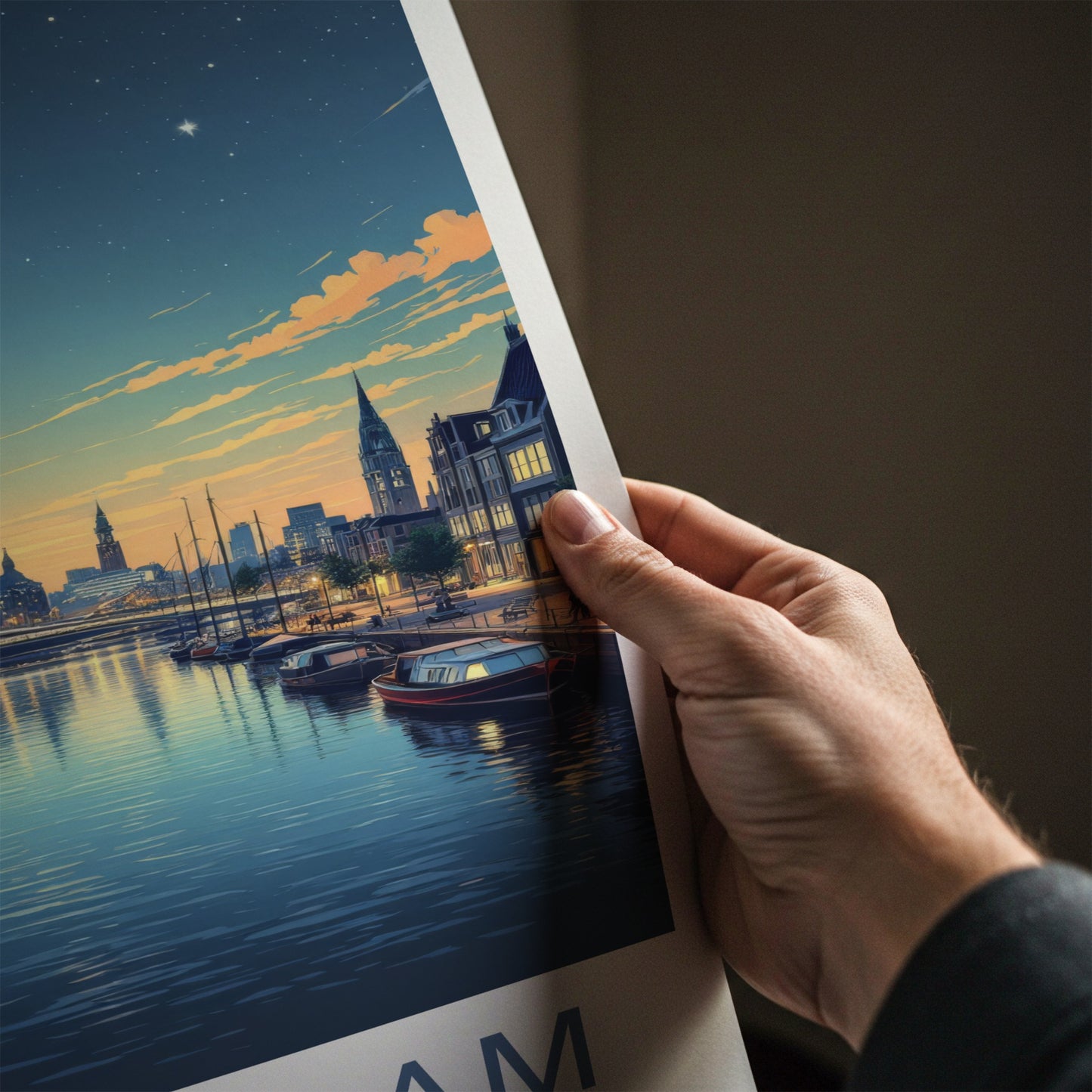 Rotterdam Poster - Netherlands Travel Art - Illuminated City Bridge Home Decor