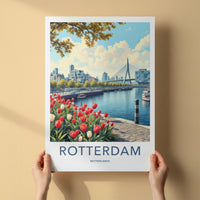 Rotterdam Poster - Netherlands Travel Art - Modern City Tulips Wall Decor