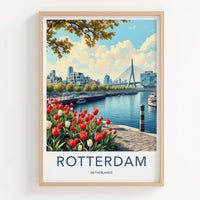 Rotterdam Poster - Netherlands Travel Art - Modern City Tulips Wall Decor