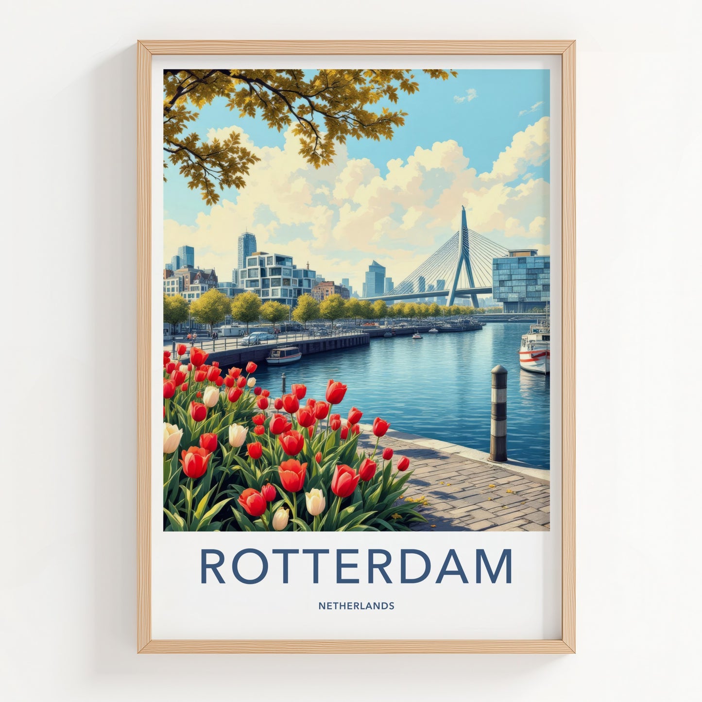 Rotterdam Poster - Netherlands Travel Art - Modern City Tulips Wall Decor