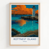 Rottnest Island Poster - Australia Travel Art - Orange Sky Lighthouse Home Decor