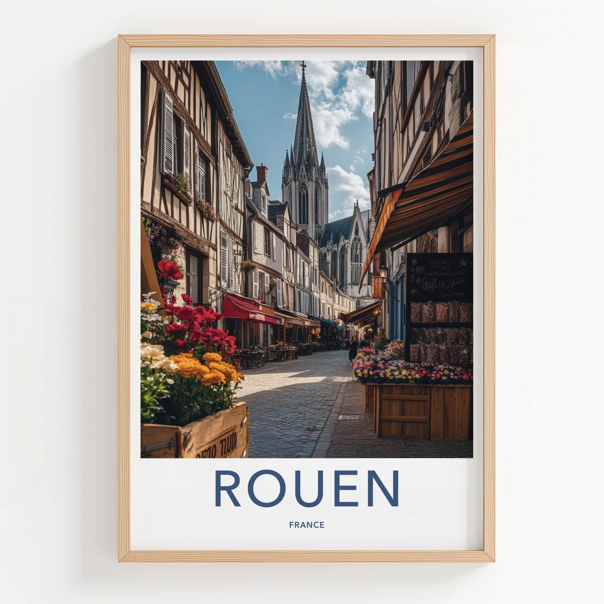 Rouen Poster - France Travel Art - Historic Street Cathedral Wall Decor