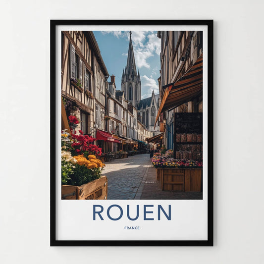 Rouen Poster - France Travel Art - Historic Street Cathedral Wall Decor