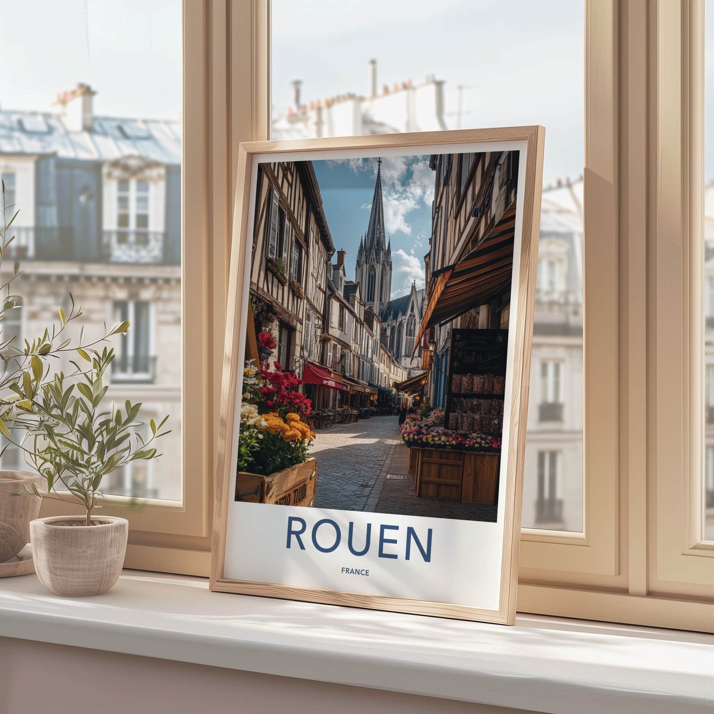 Rouen Poster - France Travel Art - Historic Street Cathedral Wall Decor