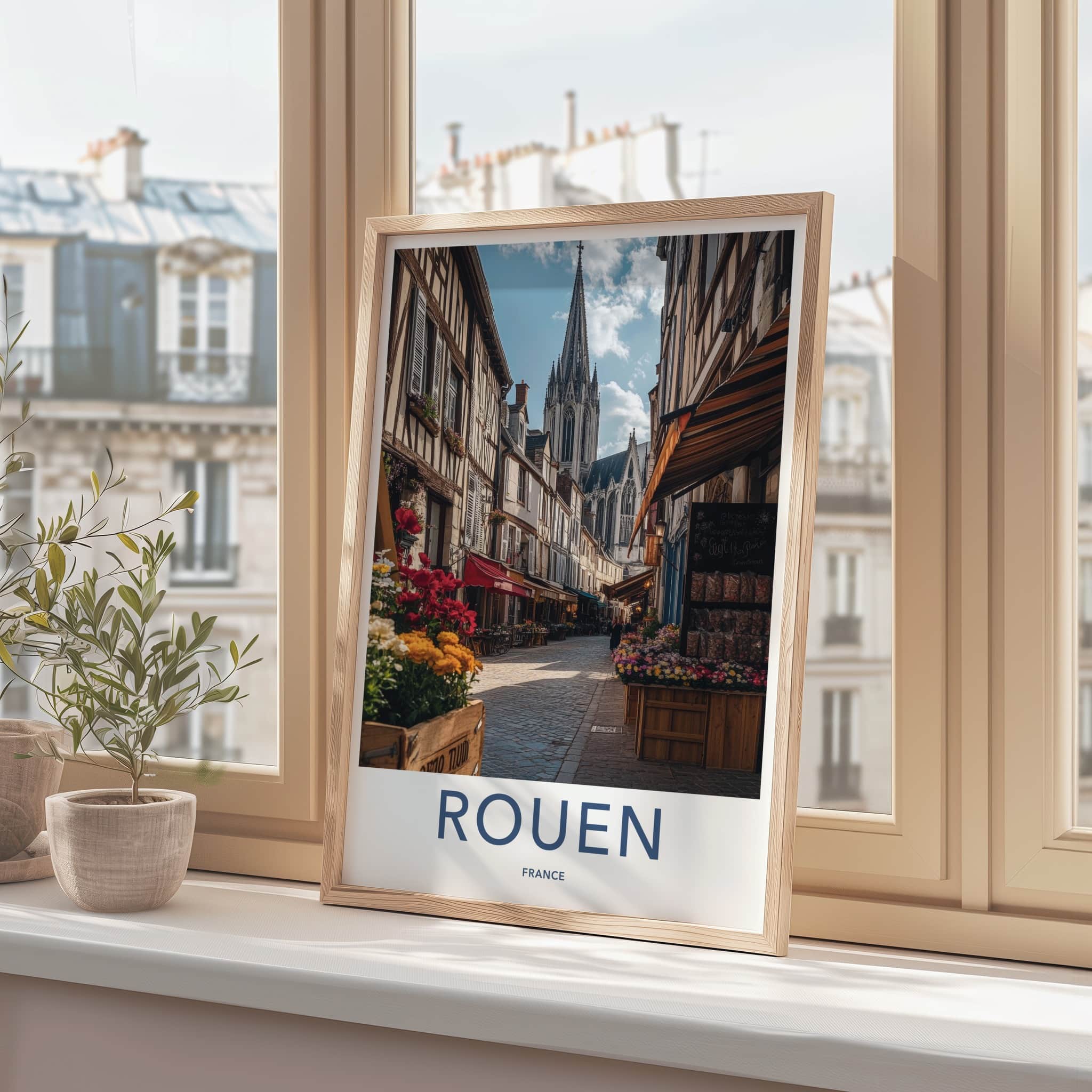 Rouen Poster - France Travel Art - Historic Street Cathedral Wall Decor