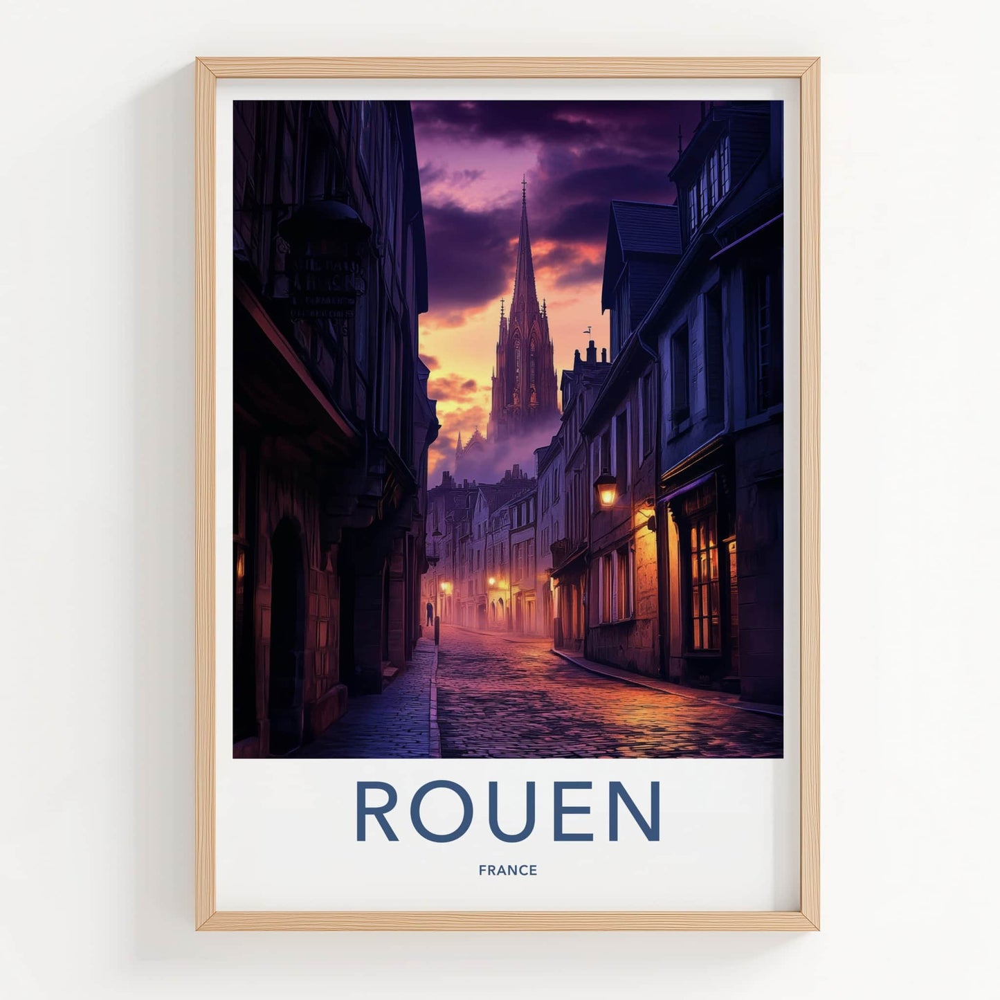 Rouen Poster - France Travel Art - Twilight Cathedral Street Home Decor