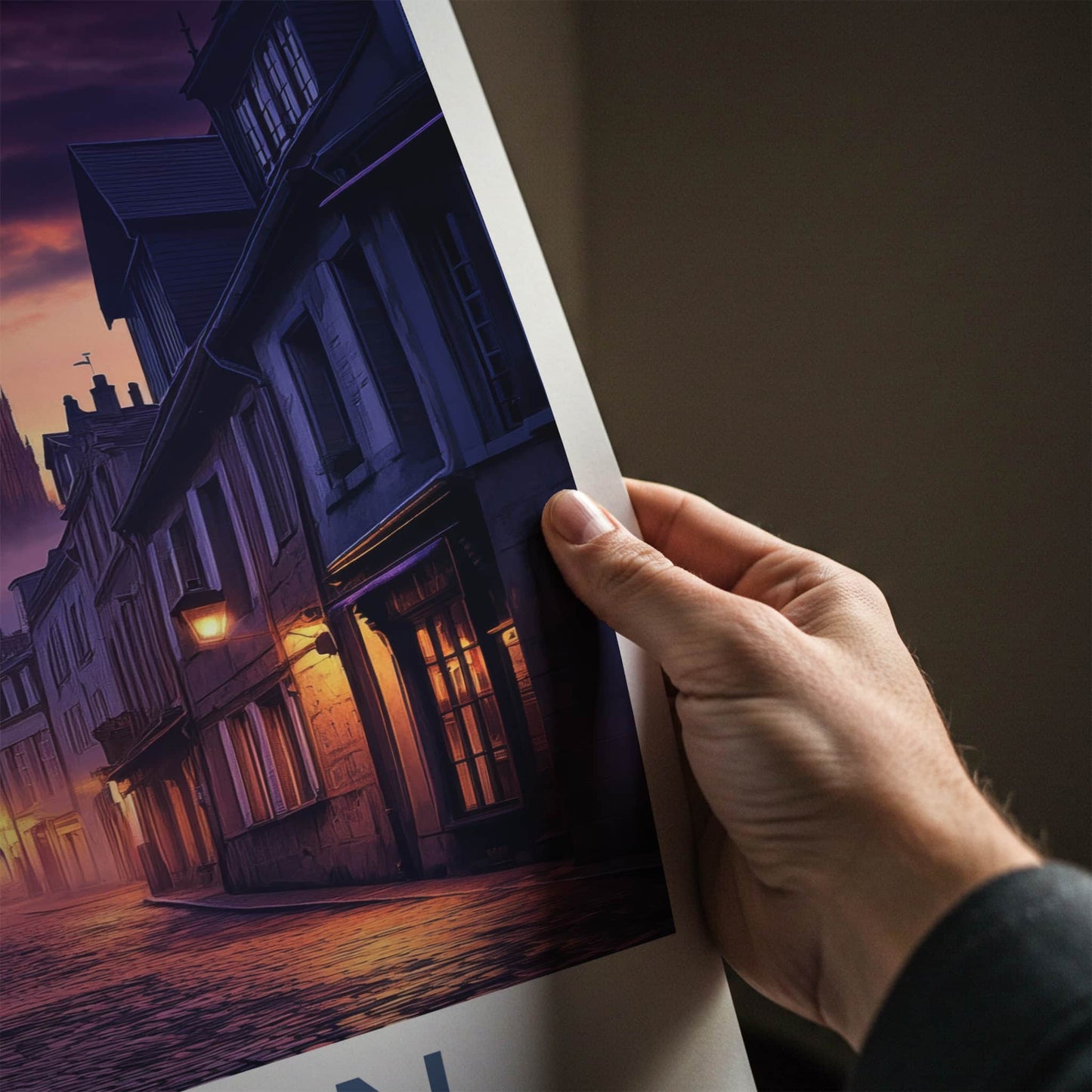 Rouen Poster - France Travel Art - Twilight Cathedral Street Home Decor