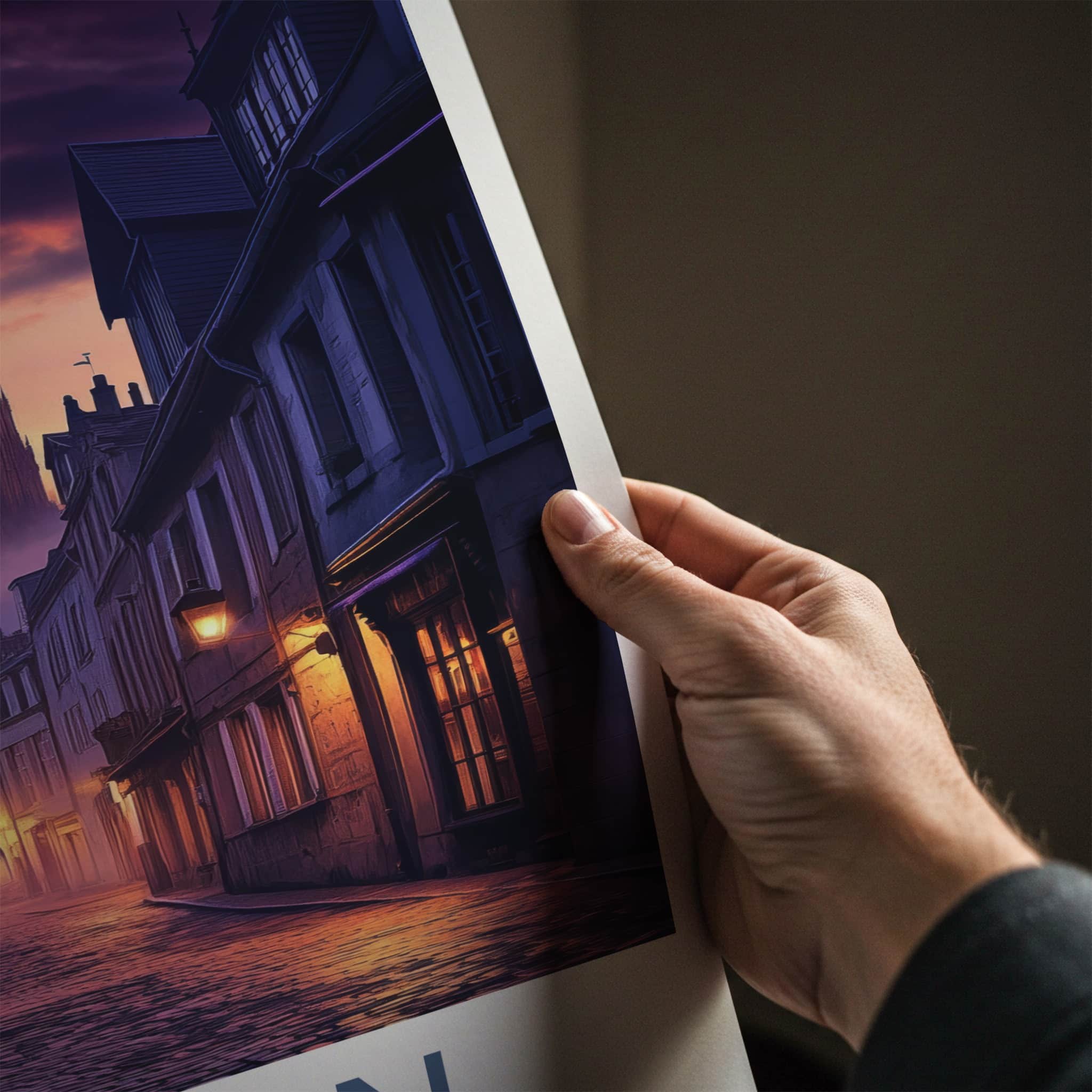 Rouen Poster - France Travel Art - Twilight Cathedral Street Home Decor