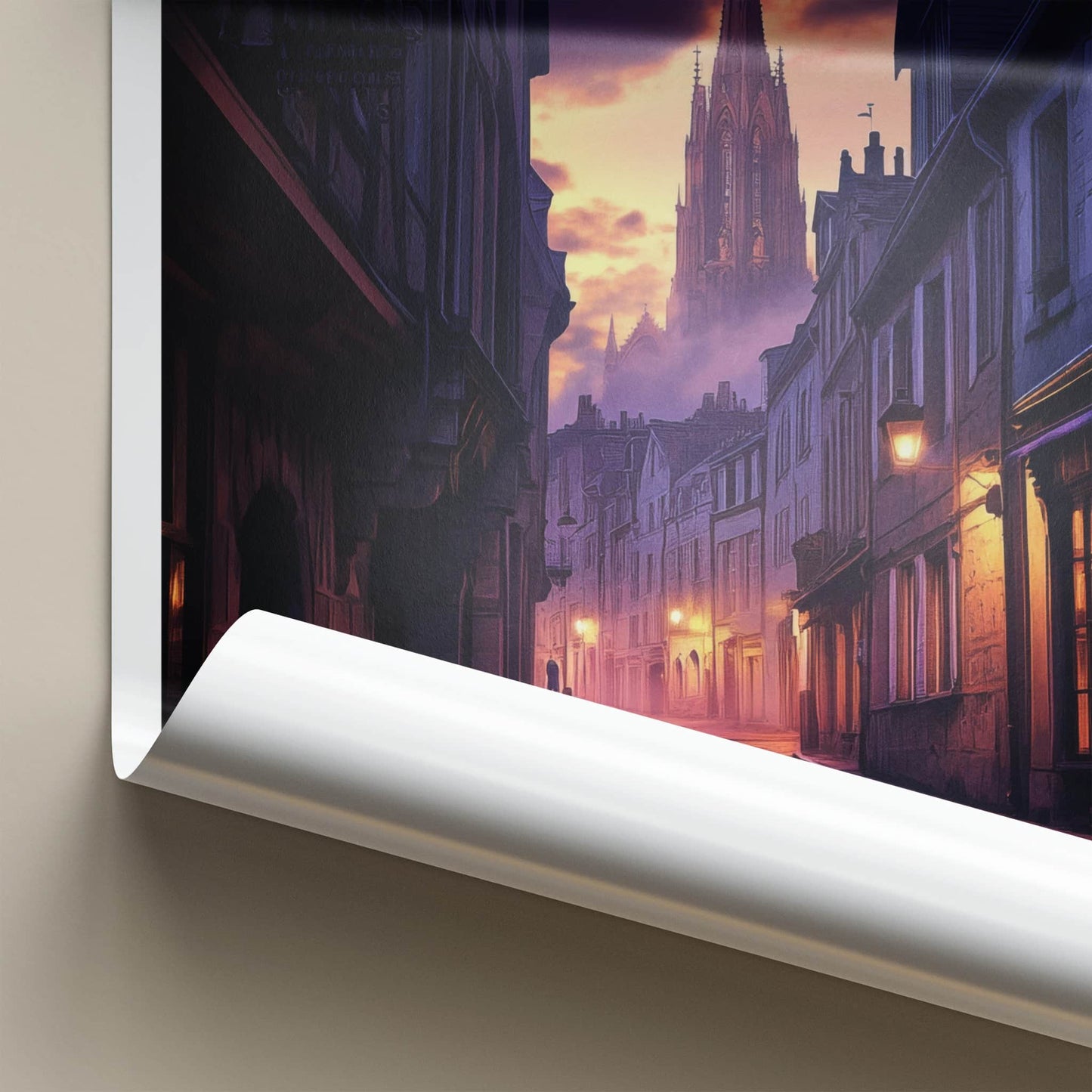 Rouen Poster - France Travel Art - Twilight Cathedral Street Home Decor