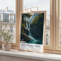 Routeburn Falls Poster - New Zealand Travel Art - Lush Mountain Waterfall Home Decor