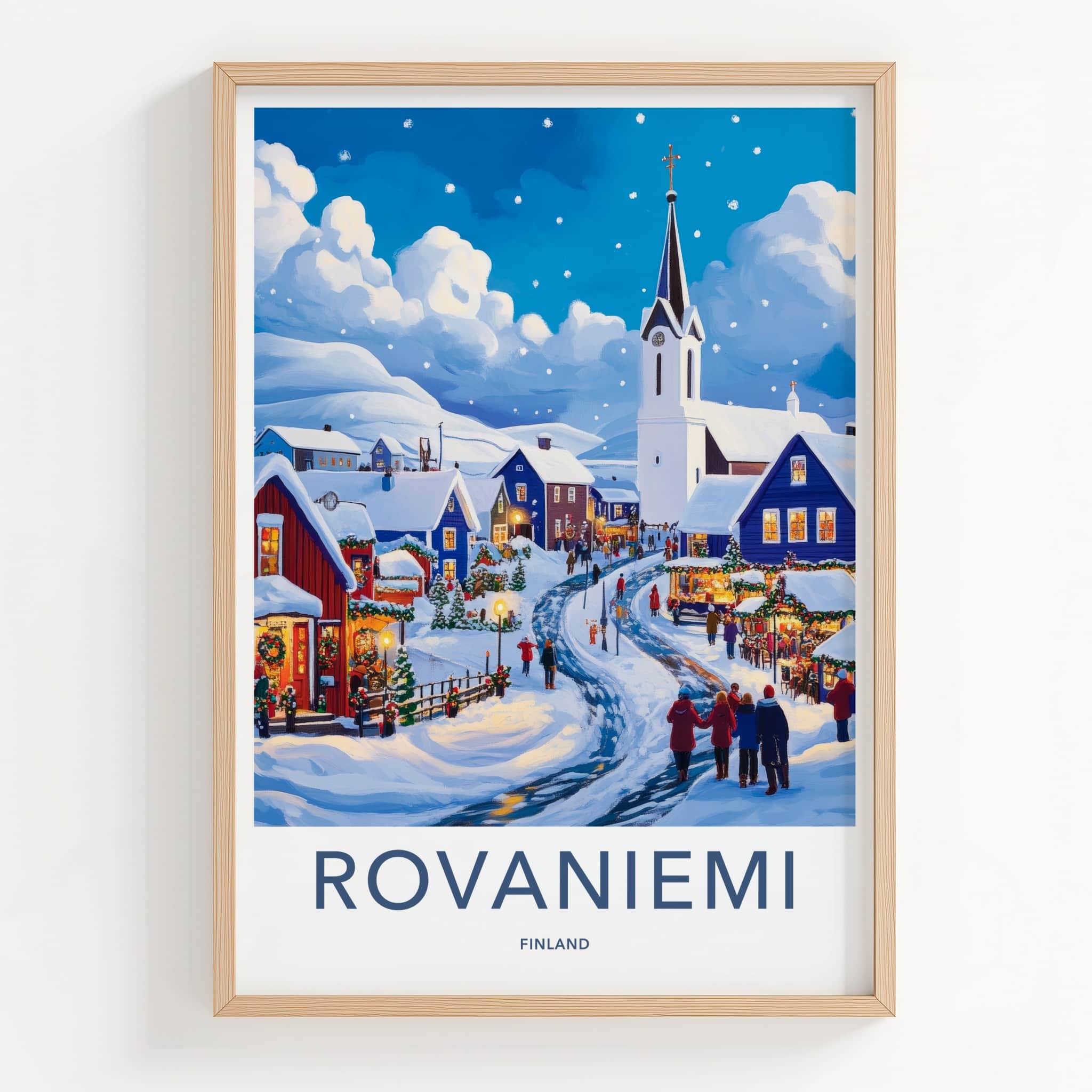 Rovaniemi Poster - Finland Travel Art - Snowy Village Scene Home Decor