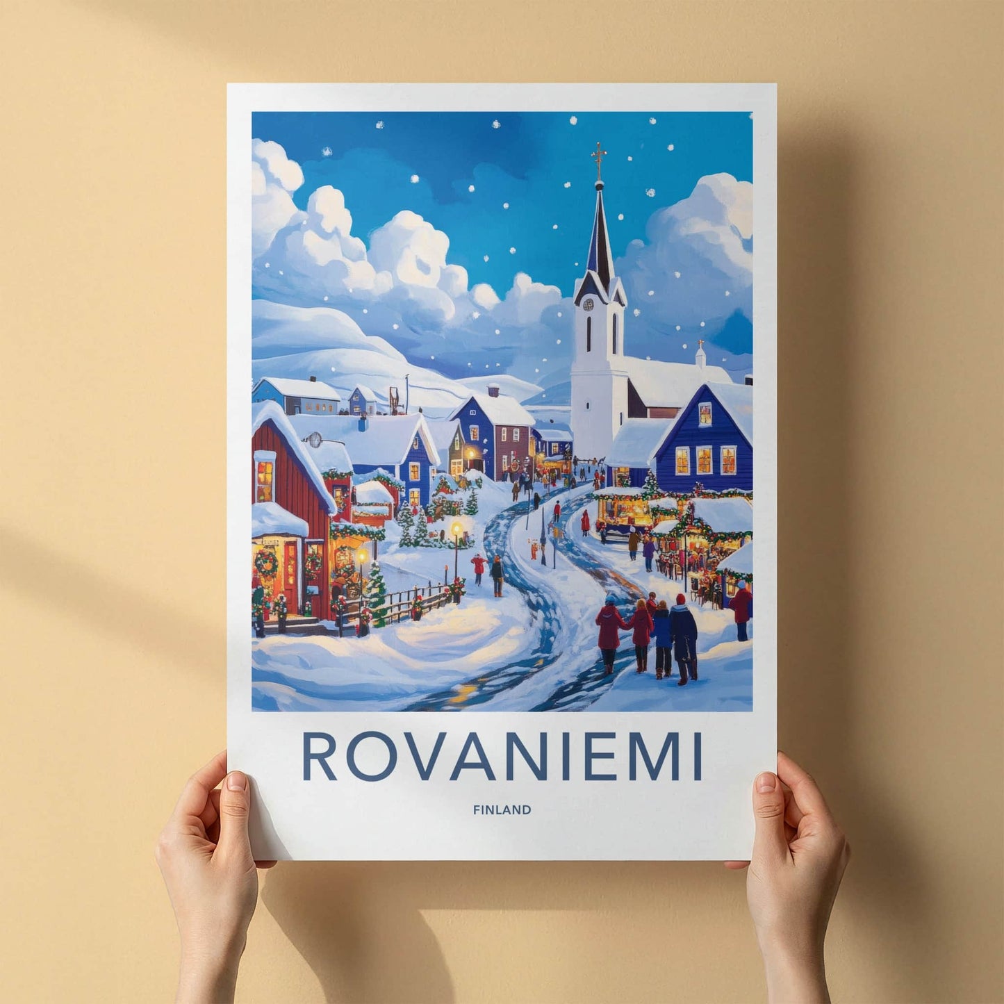 Rovaniemi Poster - Finland Travel Art - Snowy Village Scene Home Decor