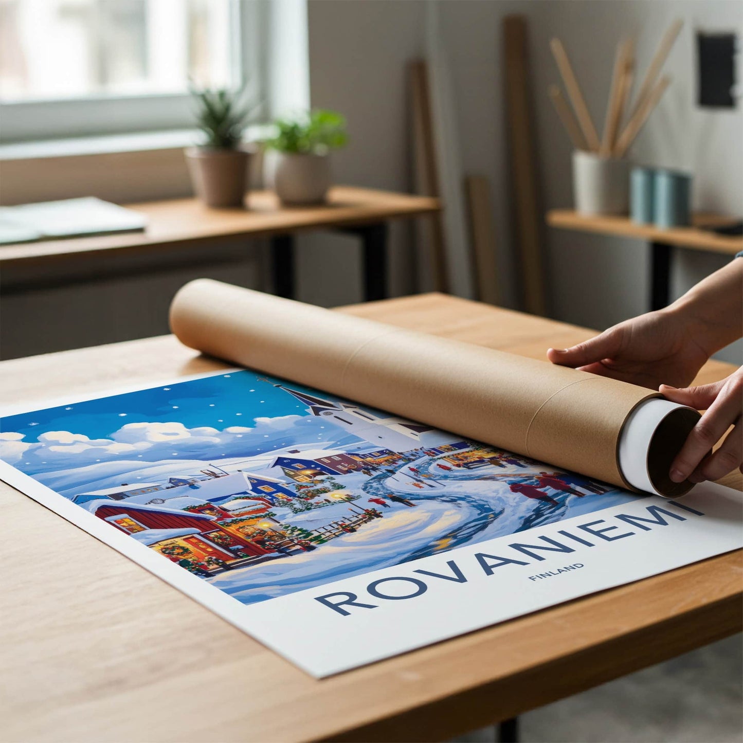 Rovaniemi Poster - Finland Travel Art - Snowy Village Scene Home Decor