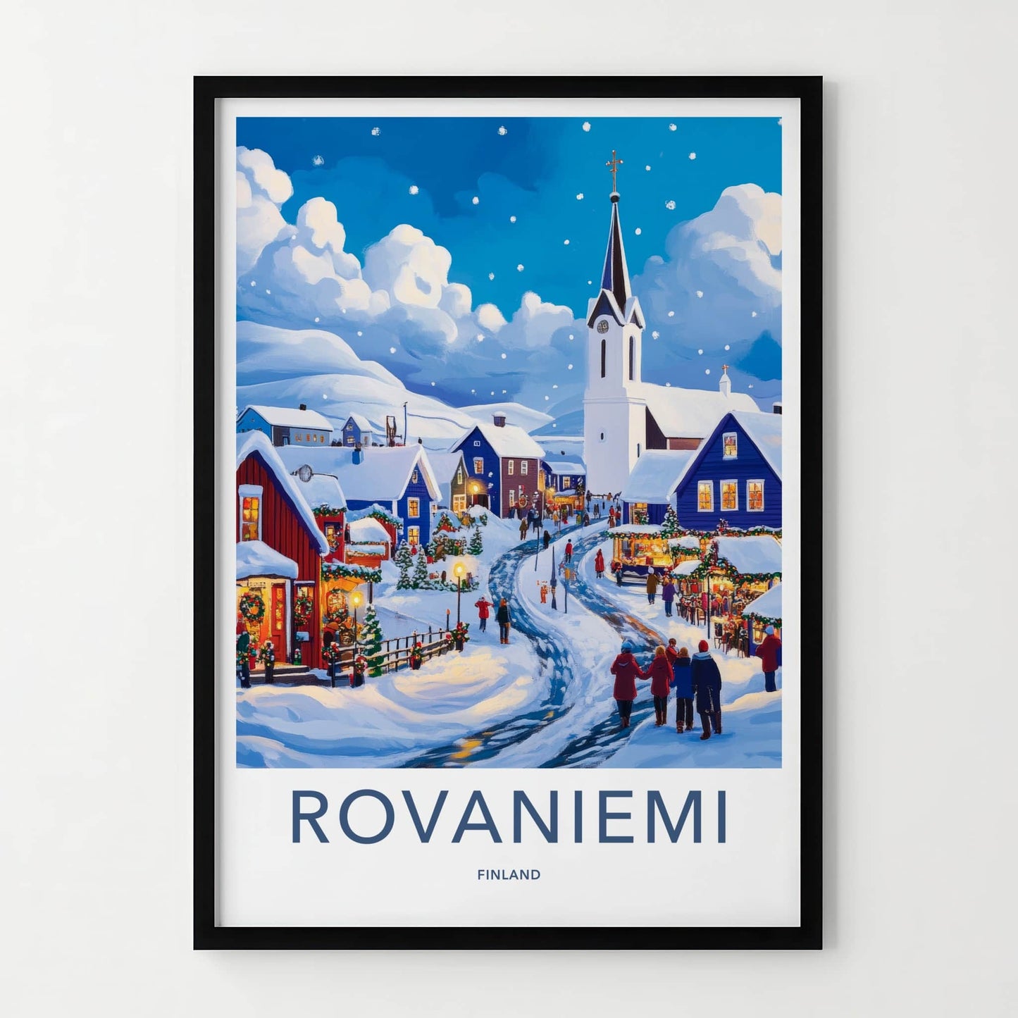 Rovaniemi Poster - Finland Travel Art - Snowy Village Scene Home Decor