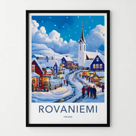 Rovaniemi Poster - Finland Travel Art - Snowy Village Scene Home Decor
