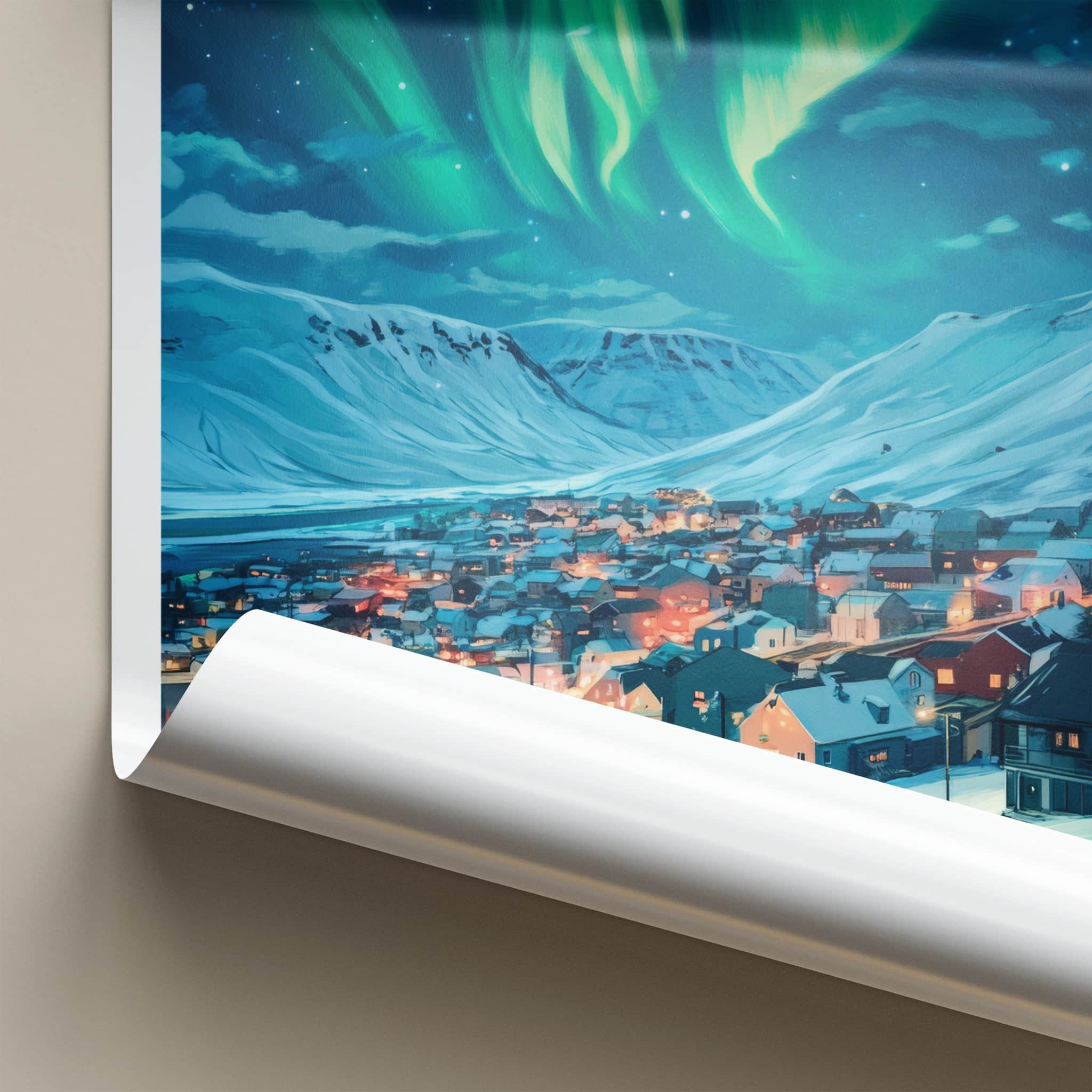 Rovaniemi Poster - Finland Travel Art - Village Northern Lights Wall Decor