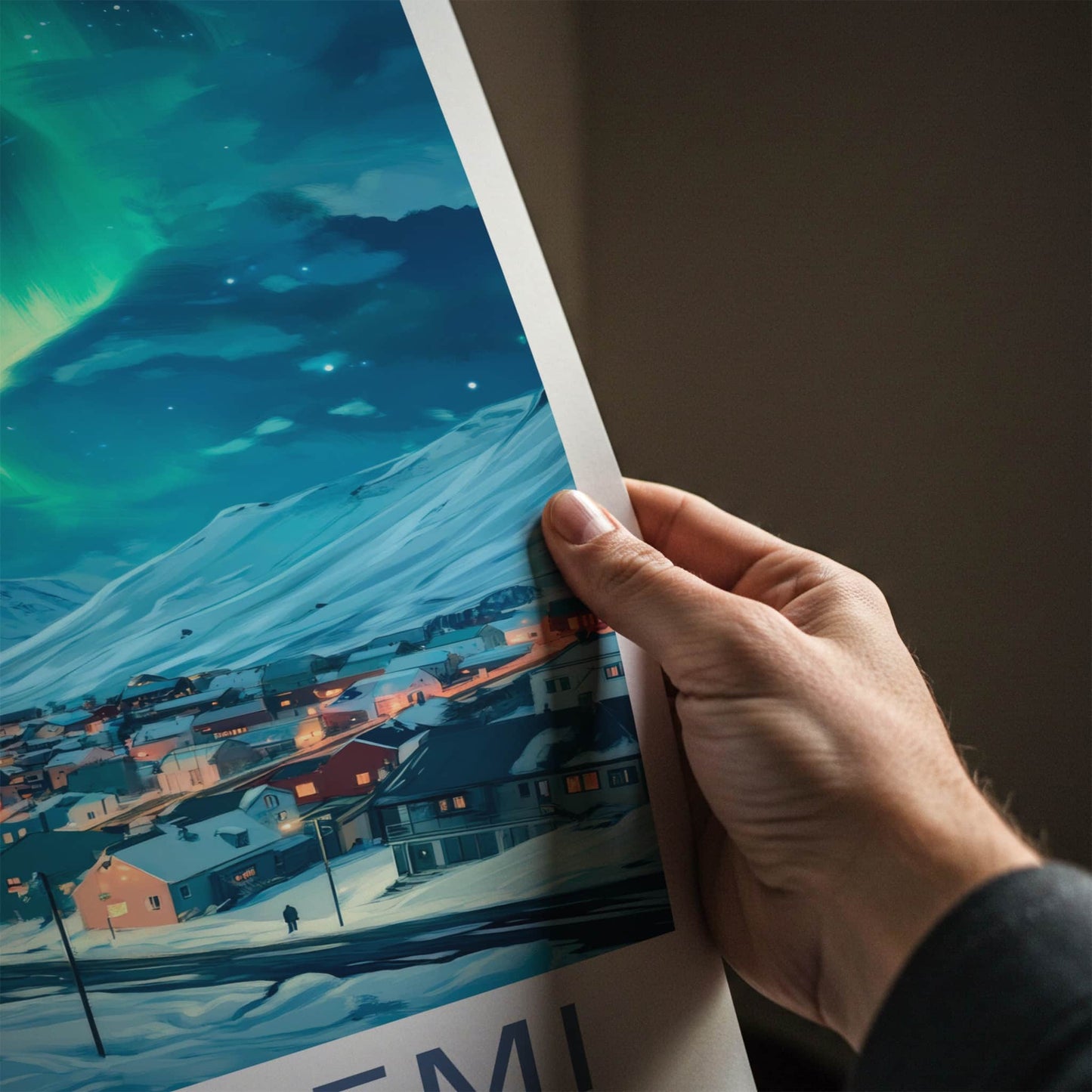 Rovaniemi Poster - Finland Travel Art - Village Northern Lights Wall Decor