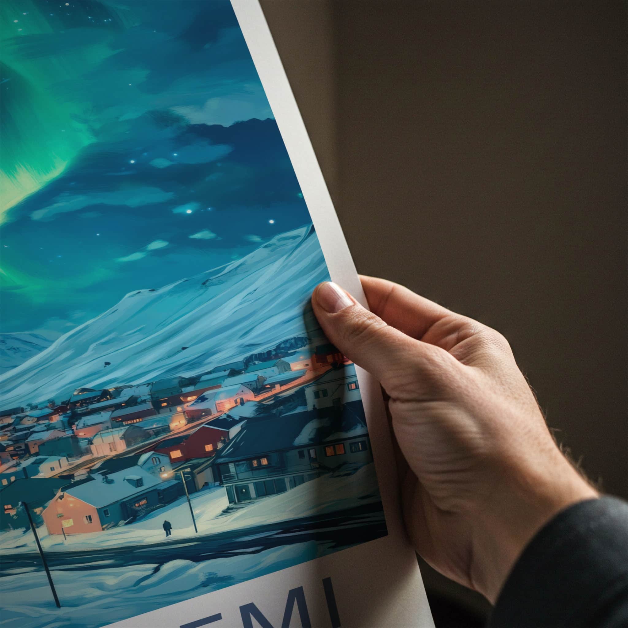 Rovaniemi Poster - Finland Travel Art - Village Northern Lights Wall Decor