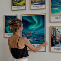Rovaniemi Poster - Finland Travel Art - Winter Aurora Village Home Decor