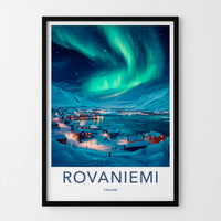 Rovaniemi Poster - Finland Travel Art - Winter Aurora Village Home Decor