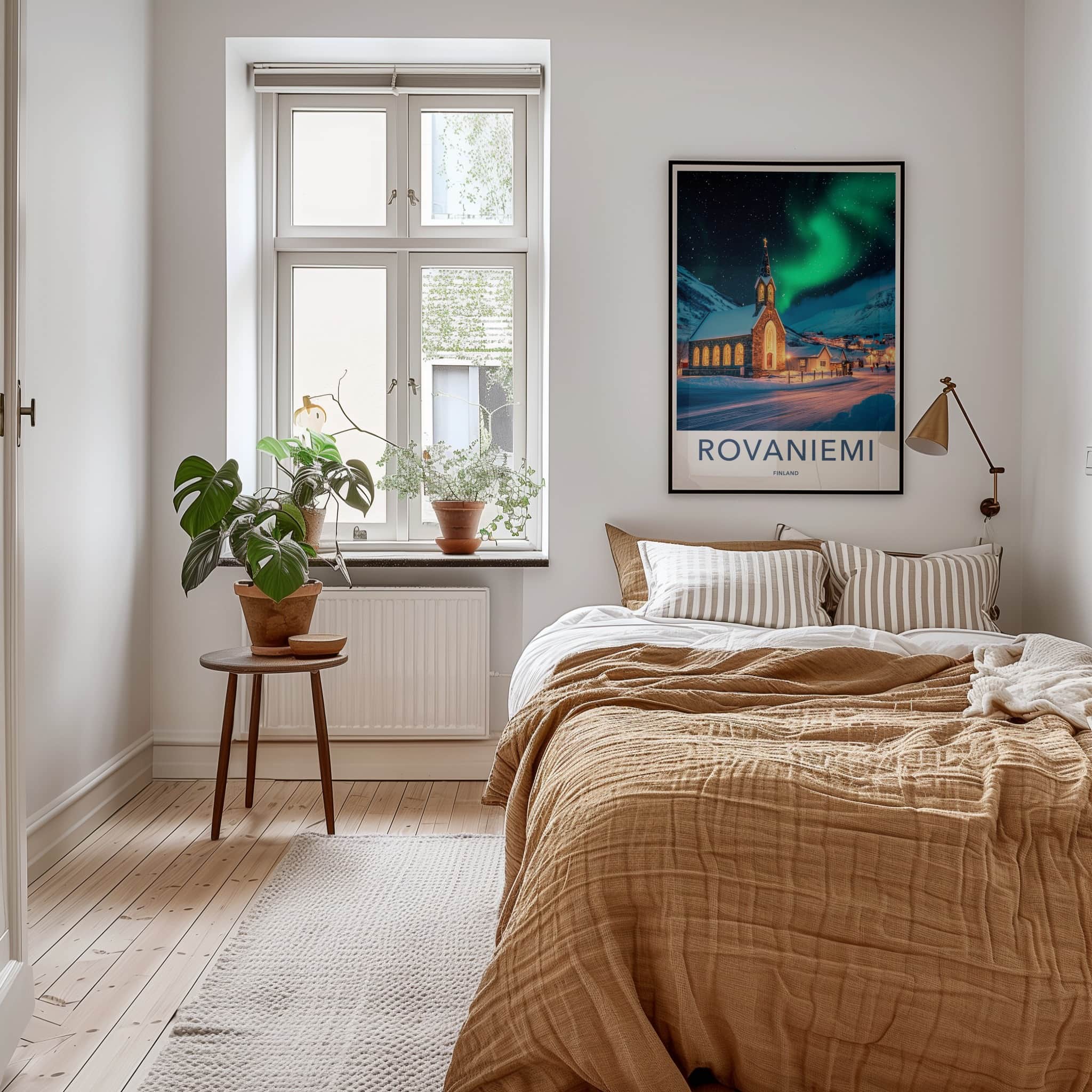 Rovaniemi Poster - Finland Travel Art - Winter Church Aurora Home Decor