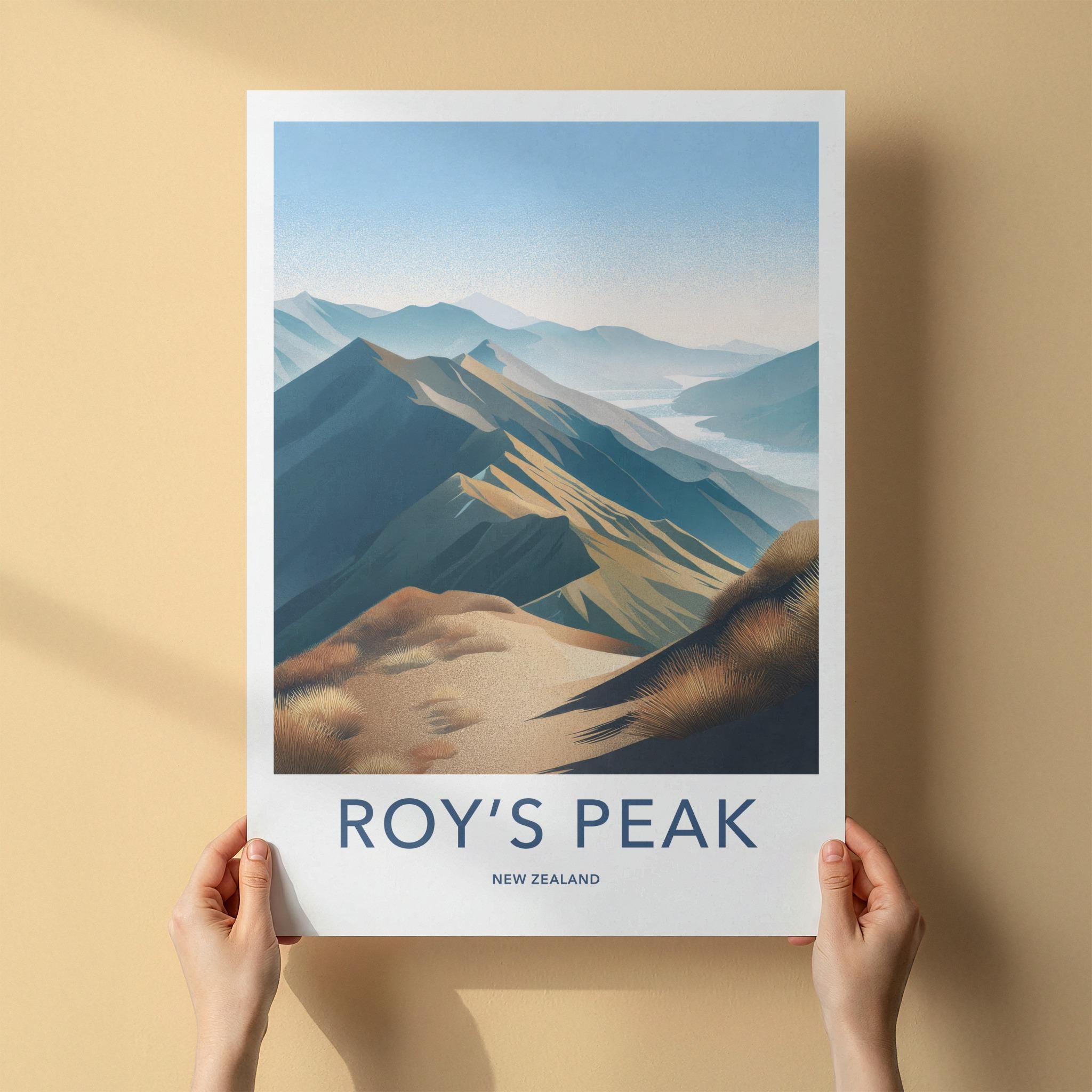 Roys Peak Poster - New Zealand Travel Art - Layered Mountain Ridges Home Decor