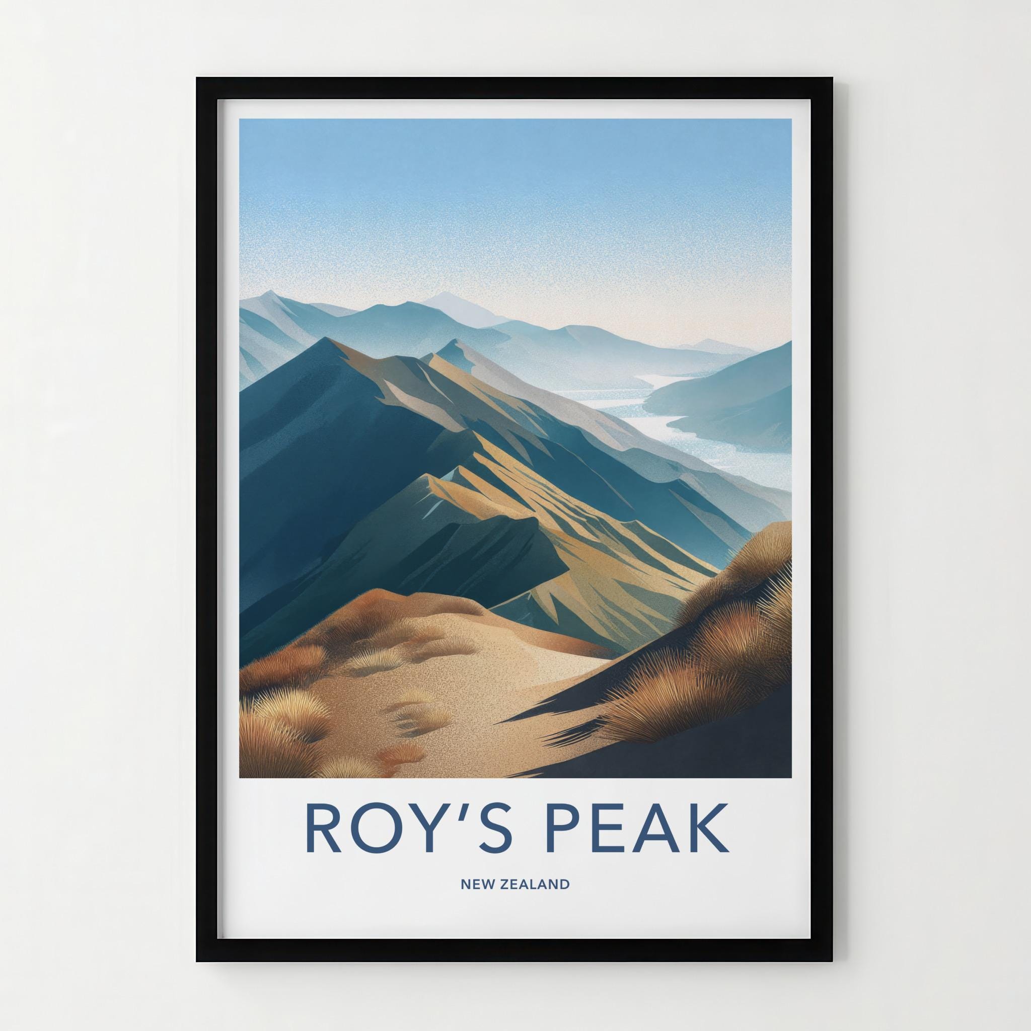 Roys Peak Poster - New Zealand Travel Art - Layered Mountain Ridges Home Decor