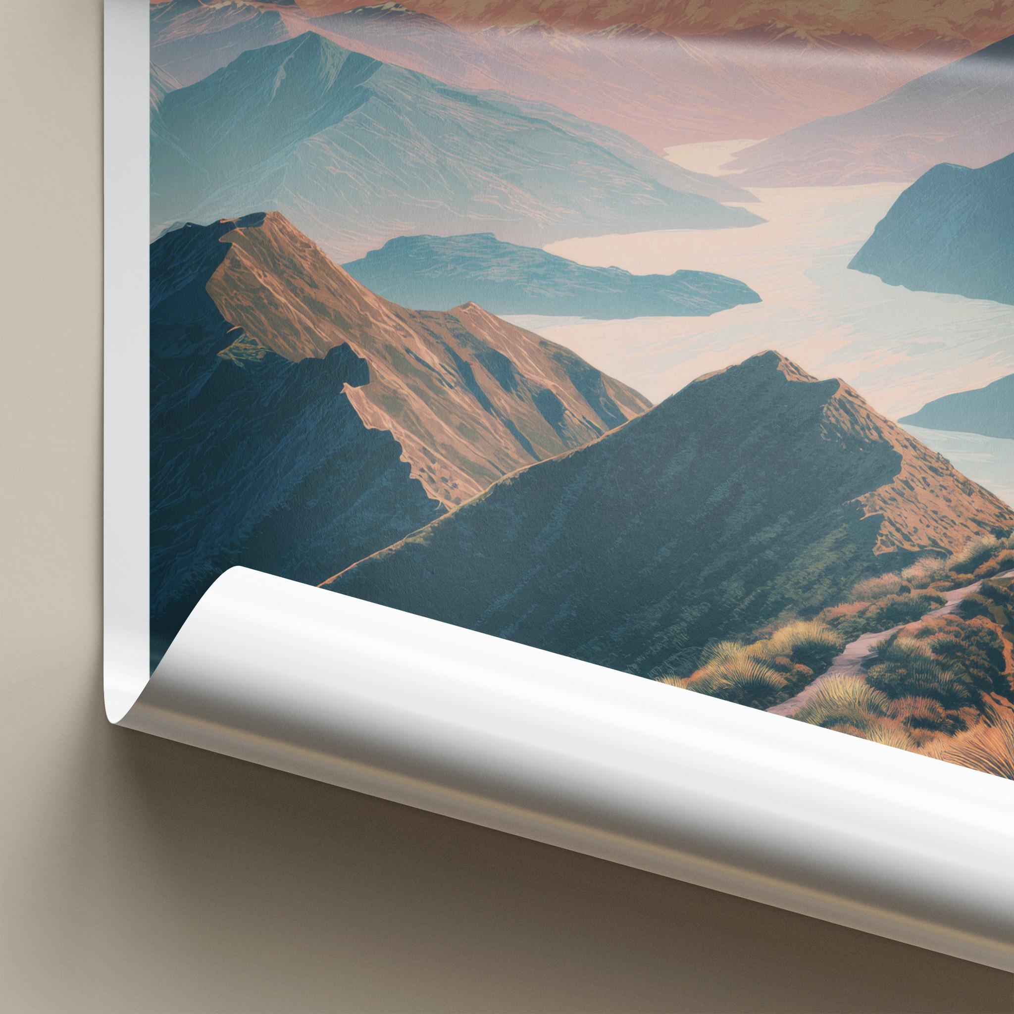 Roys Peak Poster - New Zealand Travel Art - Mountain Path Vista Home Decor