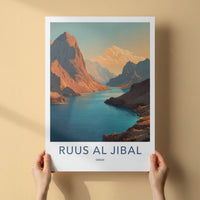 Ruus Al Jibal Poster - Oman Travel Art - Mountains Fjord Blue Home Art