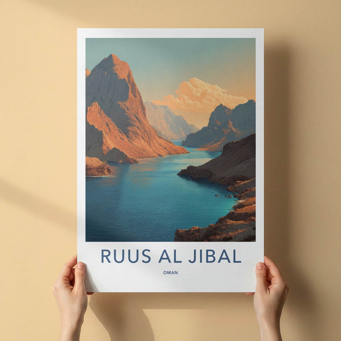 Ruus Al Jibal Poster - Oman Travel Art - Mountains Fjord Blue Home Art