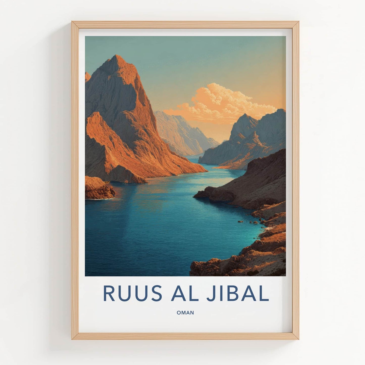 Ruus Al Jibal Poster - Oman Travel Art - Mountains Fjord Blue Home Art