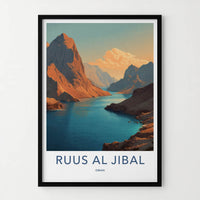 Ruus Al Jibal Poster - Oman Travel Art - Mountains Fjord Blue Home Art