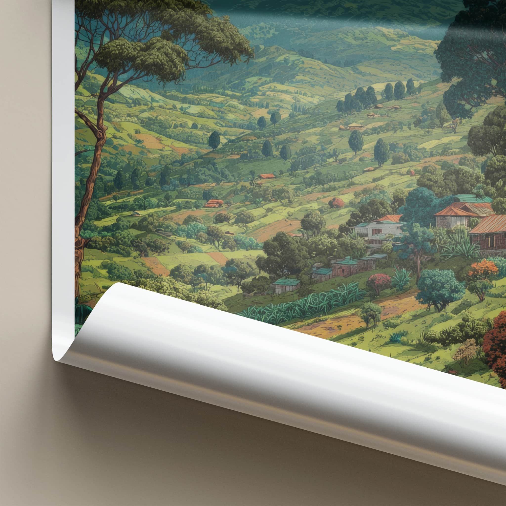 Rwanda Poster - Africa Travel Art - Lush Mountain Village Wall Decor